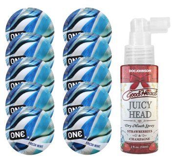 Комплект ONE Fresh Mint 10 шт + Doc Johnson &ndash; Strawberries & Champagne, 59 мл SOS13797 фото