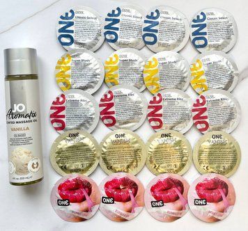 Набір 20 шт - ONE Super Studs, Classic, Vanish, Extreme ribs, Flavor Waves + System JO Aromatix Vanilla 120 мл SOS1887 фото