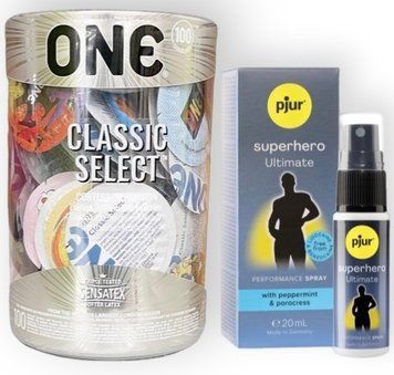 Набор из ONE Classic Select 100 шт + pjur Superhero Ultimate Spray 20 мл SOS8999 фото