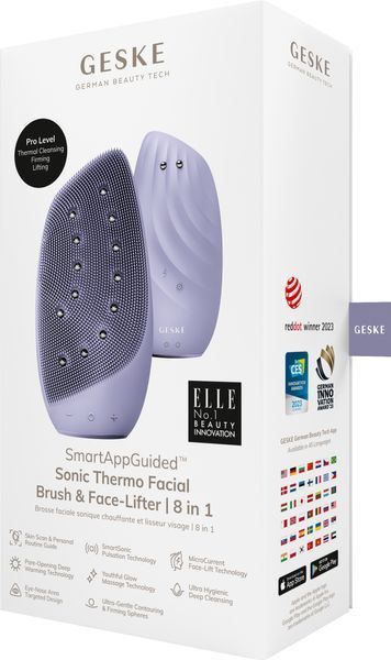 Щетка для очищения лица GESKE Sonic Thermo Facial Brush & Face-Lifter 8 в 1 фиолетовая HB0090 фото