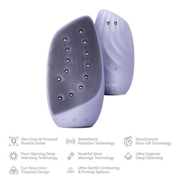Щетка для очищения лица GESKE Sonic Thermo Facial Brush & Face-Lifter 8 в 1 фиолетовая HB0090 фото