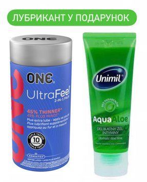 ONE UltraFeel 2-in-1 Pack 10 шт и Лубрикант Unimil Aqua Aloe &ndash; 80 мл в подарок SOS625 фото