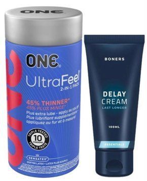 Набор из ONE UltraFeel 2-in-1 Pack 10 шт + Пролонгатор Boners Delay Cream 100 мл SOS9233 фото