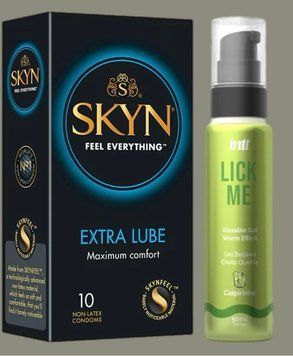 Набор Skyn ​​Extra Lube 10 штук+Гель INTT Lick Me Kissable Gel Caipirinha 50 мл SOS5259 фото