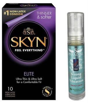 Набор из SKYN Elite (10 шт) + Жидкий вибратор мощный вкус: 5th Paradise Liquid Vibrator - Энергетический напиток (10 мл) SOS9754 фото