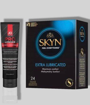 SKYN Extra Lube 24 шт + Пролонгатор System JO Prolonger Gel (60 мл) SOS5695 фото