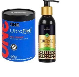 ONE UltraFeel 2-в-1. 40 шт.+ Збуджуюча змазка  Sensuva - Ultra-Stimulating On Insane Caramel Apple (125 мл SOS6474 фото