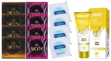 Комплект: Лубрикант OLO Banana (120мл) +8 шт. SKYN+4 шт. Pasante Silk SOS10479 фото