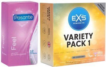 Набор с Pasante Sensitive Feel (12 шт) + EXS Mixed Variety Pack 1, 48 штук SOS8158 фото
