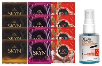Комплект: Пролонгатор LOVELY LOVERS DELAY SPRAY 50 ML + 8 шт SKYN + 4 шт EXS Strawberry SOS10828 фото