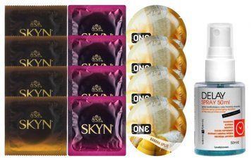 Комплект: Пролонгатор LOVELY LOVERS DELAY SPRAY 50 ML + 8 шт. SKYN + 4 шт. ONE Banana Split SOS10872 фото