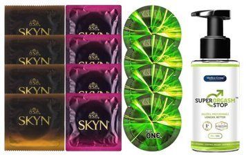 Комплект: Пролонгатор Super Orgasm Stop Гель (150 мл) + 8 шт. SKYN + 4 шт. One Glowing SOS10778 фото