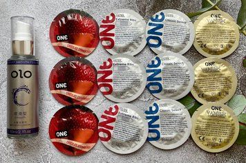 Набор 12 шт ONE Classic, Extreme Ribs, Flavor Waves, Vanish + лубрикант OLO smooth 60 мл SOS2438 фото