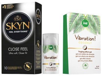 Набор из SKYN Close Feel (10 шт) + Жидкий вибратор Intt Vibration Coconut Vegan (15 мл) SOS9804 фото