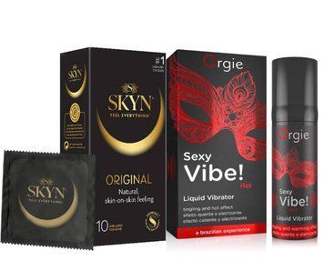 SKYN ORIGINAL &ndash; 10 шт и Жидкий ORGIE SEXY VIBE HOT, 15 мл + согревающий эффект SOS815 фото