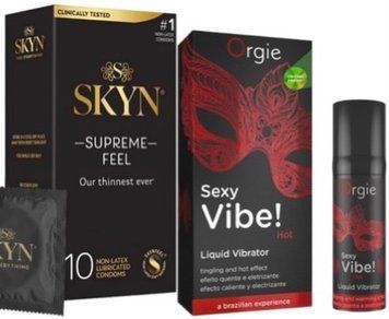 Набір з Skyn Supreme Feel 10 шт + Рідкий вібратор Orgie Sexy Vibe (15 мл)  SOS10300 фото