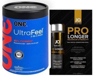 Набор из ONE UltraFeel 2-in-1 Pack 40 шт + Пролонгатор JO Prolonger Spray with Lidocaine (60 мл) SOS9100 фото