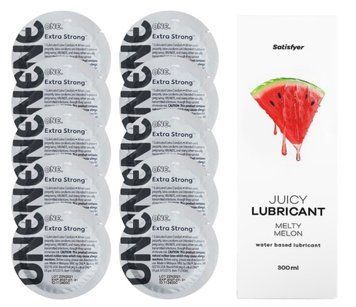 Комплект ONE Extra strong 10 шт. + Лубрикант Satisfyer Juicy Lubricant Melty Melon (300 мл) SOS12252 фото