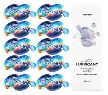 Комплект 𝐎𝐍𝐄 𝐔𝐥𝐭𝐫𝐚𝐅𝐞𝐞𝐥 10 шт. + Лубрикант Satisfyer Juicy Lubricant Sparkling Water (300 мл) SOS12302 фото