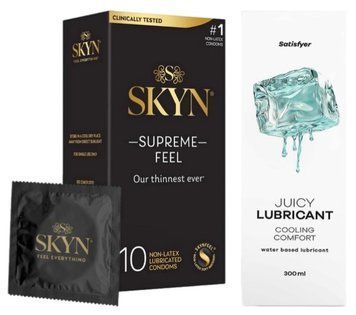 Набір Лубрикант Satisfyer Cooling Comfort 300 мл + Skyn ​​Supreme Feel 10 шт. SOS12772 фото