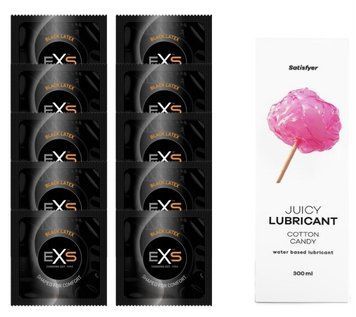 Набор: EXS Black Latex 10 шт. + Лубрикант Satisfyer Cotton Candy 300 мл SOS11161 фото
