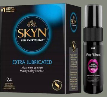Набор SKYN Extra Lube 24 шт + Спрей Intt Deep Throat Oral Spray (12 мл) SOS5845 фото