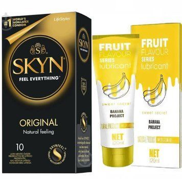 Набір : SKYN Original 10 шт та Лубрикант OLO SWEET SECRET з ароматом банана 120ml sos104 фото