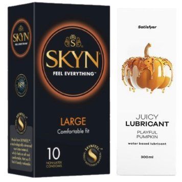 Комплект Лубрикант Satisfyer Juicy Playful Pumpkin 300 мл + SKYN Large 10 шт SOS12872 фото