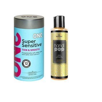 ONE Super Sensitive Pack 12 шт. +гель  Sensuva - Handipop Mango Smoothie (125 мл) SOS6507 фото