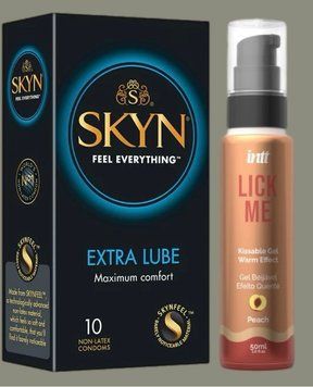Набор Skyn ​​Extra Lube 10 штук+Гель INTT Lick Me Kissable Gel Peach 50 мл SOS5260 фото