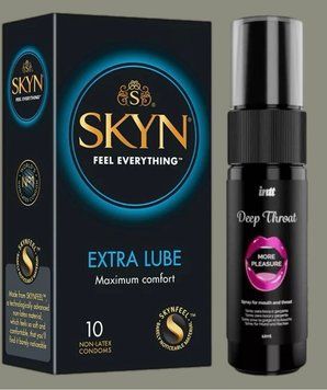 Набір Skyn Extra Lube 10 штук + Intt Deep Throat Oral Spray (12 мл) SOS5200 фото