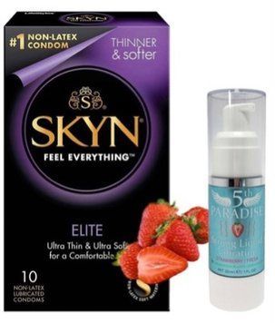 Набір з SKYN Elite (10 шт) + Рідкий вібратор потужний смак: 5th Paradise Liquid Vibrator &mdash; Полуниця (30 мл) SOS9755 фото