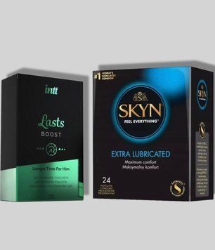 SKYN Extra Lube 24 шт + Пролонгатор Intt Lasts (15 мл) SOS5696 фото