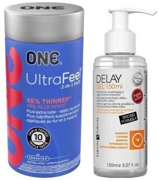 Набор из ONE UltraFeel 2-in-1 Pack 10 шт + Пролонгатор Lovely Lovers DELAY GEL 150ml SOS9234 фото