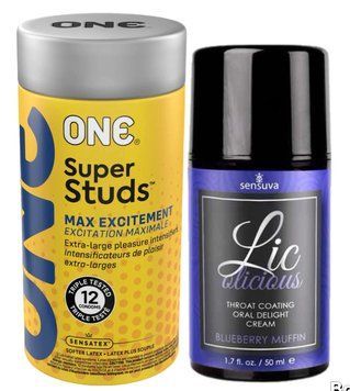 Комплект 12 шт ONE Super Studs + Гель Sensuva Lic-o-licious Blueberry Muffin (50 мл) SOS6189 фото