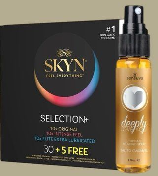 Комплект Skyn Selection 30 шт + 5 of 5 Senses , 35 шт + Спрей   Sensuva Deeply Love You Salted Caramel (29 мл) SOS5505 фото