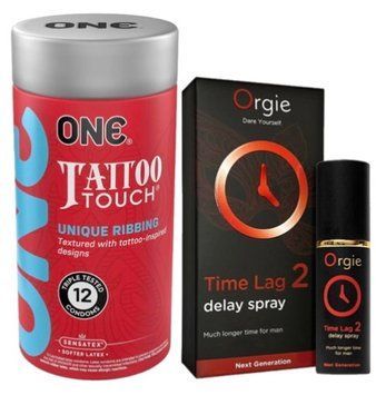 Набор из ONE Tattoo Touch Pack 12 шт + Пролонгатор Orgie Time Lag 2 Delay Spray, 10 мл SOS9445 фото