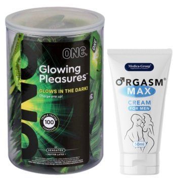 Набір з ONE Glowing Pleasures, 100 шт + Пролонгатор Medica-Group Orgasm Max for Men - krem 50 ml SOS9545 фото