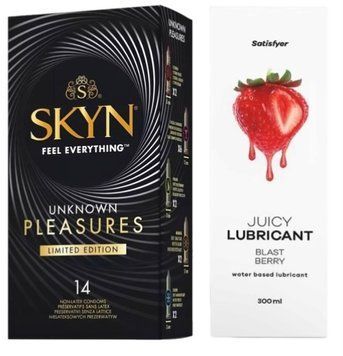 Комплект Лубрикант Satisfyer Juicy Blast Berry 300мл + Skyn ​​Unknown Pleasures+ 14 шт SOS12911 фото