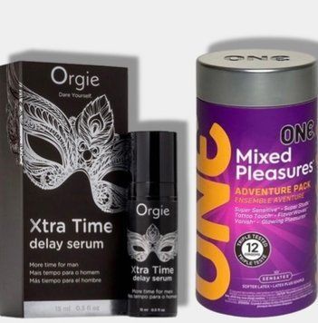 ONE Mixed Pleasures, 12 шт - Пролонгатор Orgie Xtra Time Delay Serum, 15 мл SOS6082 фото