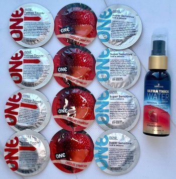 Набор 12 штук ONE Super Sensitive, Tattoo Touch, Flavor Waves + Sensuva Ultra-Thick Water-Based Strawberry (57 мл) SOS3941 фото