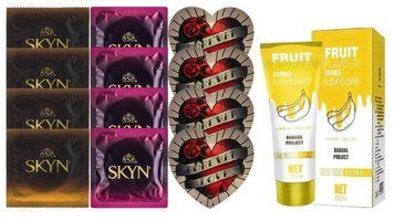 Комплект: Лубрикант OLO Banana (120мл) +8 шт. SKYN+4 шт. Pasante Heart SOS10480 фото