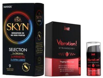 Набор из SKYN Selection (9 шт) + Жидкий вибратор Intt Vibration Strawberry (15 мл) SOS9705 фото