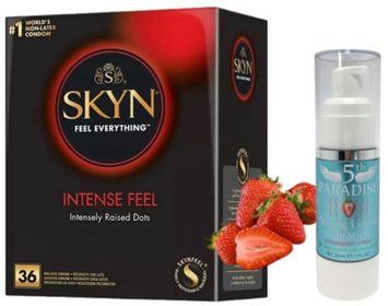 Набір з SKYN Intense Feel (36 шт)  + рідки вібратор 5th Paradise Liquid Vibrator &mdash; Полуниця (30 мл)  SOS9855 фото
