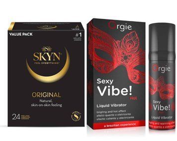 SKYN ORIGINAL &ndash; 24 шт и Жидкий ORGIE SEXY VIBE HOT, 15 мл + согревающий эффект SOS816 фото