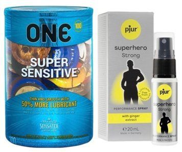 Набор из ONE Super Sensitive 100 шт + Пролонгатор pjur Superhero Strong Spray 20 ml SOS9495 фото
