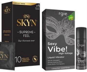 Набір з Skyn Supreme Feel 10 шт + Рідкий вібратор Orgie Sexy Vibe (15 мл)  SOS10301 фото