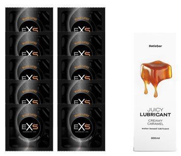 Набор: EXS Black Latex 10 шт. + Лубрикант Satisfyer Creamy Caramel 300 мл SOS11162 фото