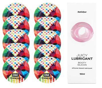 Комплект One Extreme ribs 10 шт. + Лубрикант Satisfyer Juicy Lubricant Booty Silicon (150 мл) SOS12153 фото