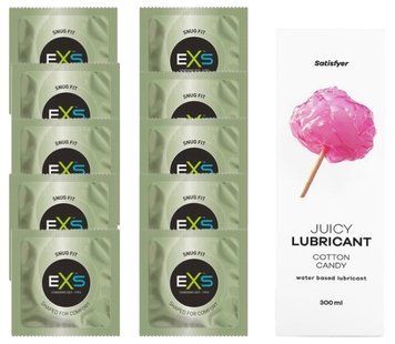 Комплект: из EXS Snug Fit 10 шт + Лубрикант Satisfyer Juicy Cotton Candy water based 300 мл SOS11313 фото